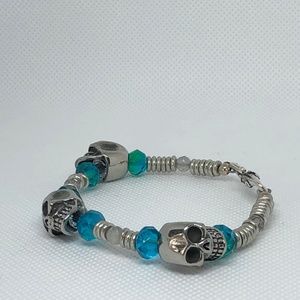 Custom skull, crystal & gemstone bracelet